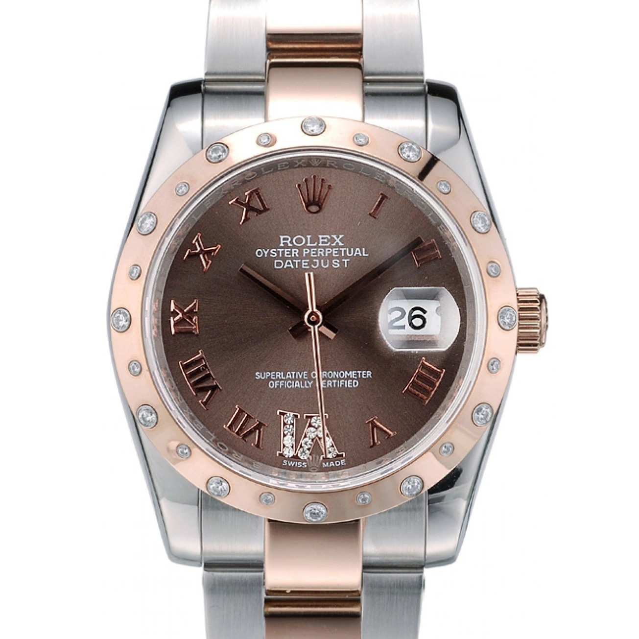Steel Brown Rolex Case Brushed Dial Stainless 41994 Plated Diamond DateJust 1016